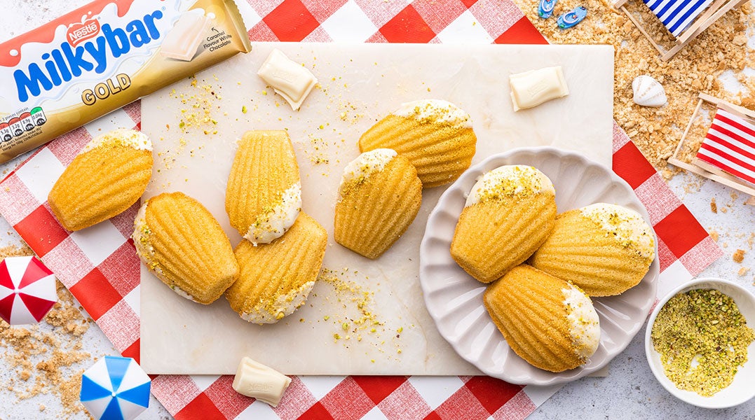 Milkybar - Golden Chocolate Seashell Madeleines by Jessie Bakes Cakes