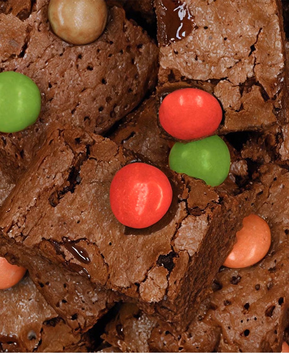 chocolate brownies made with Smarties