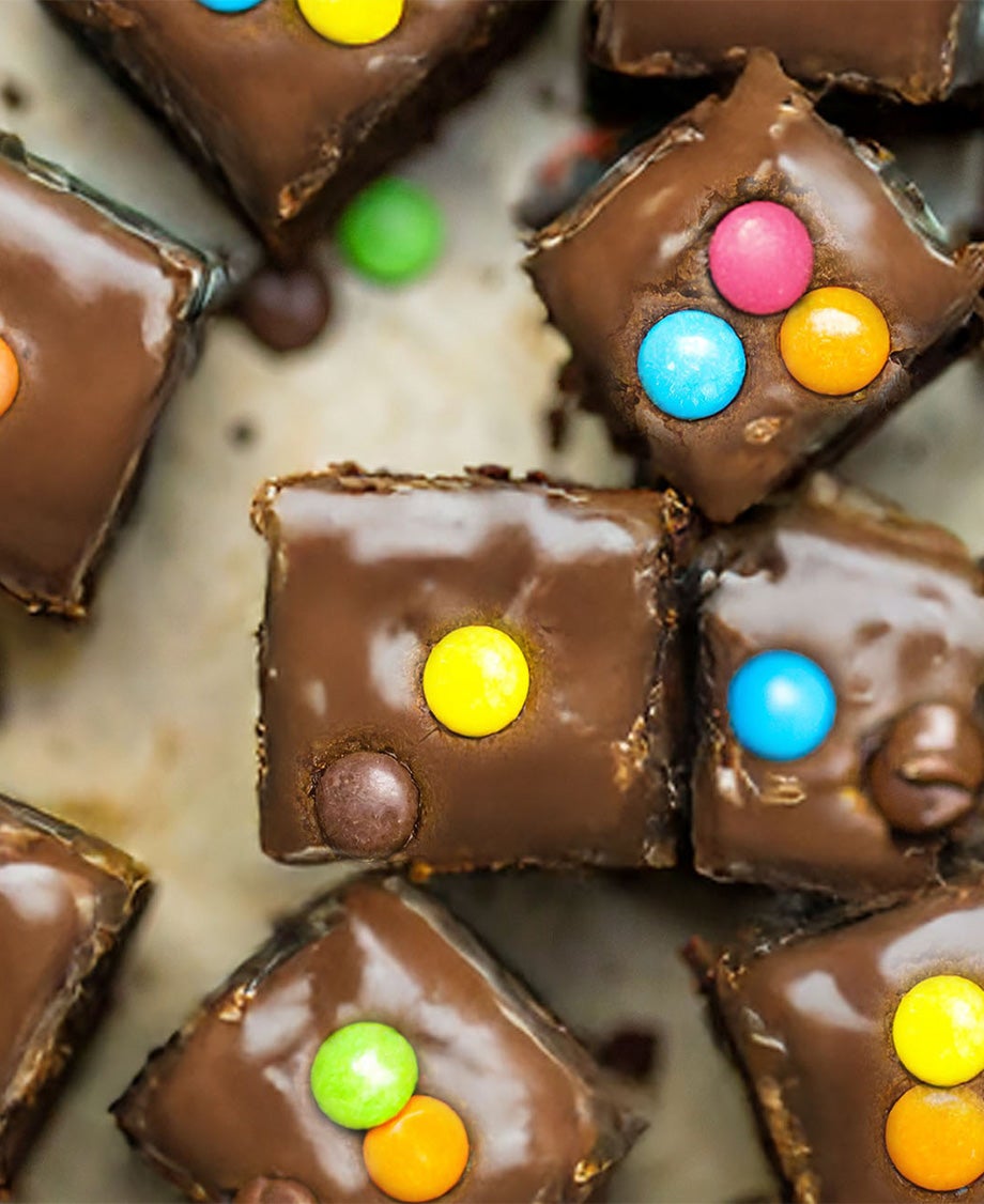Smarties brownies traybake