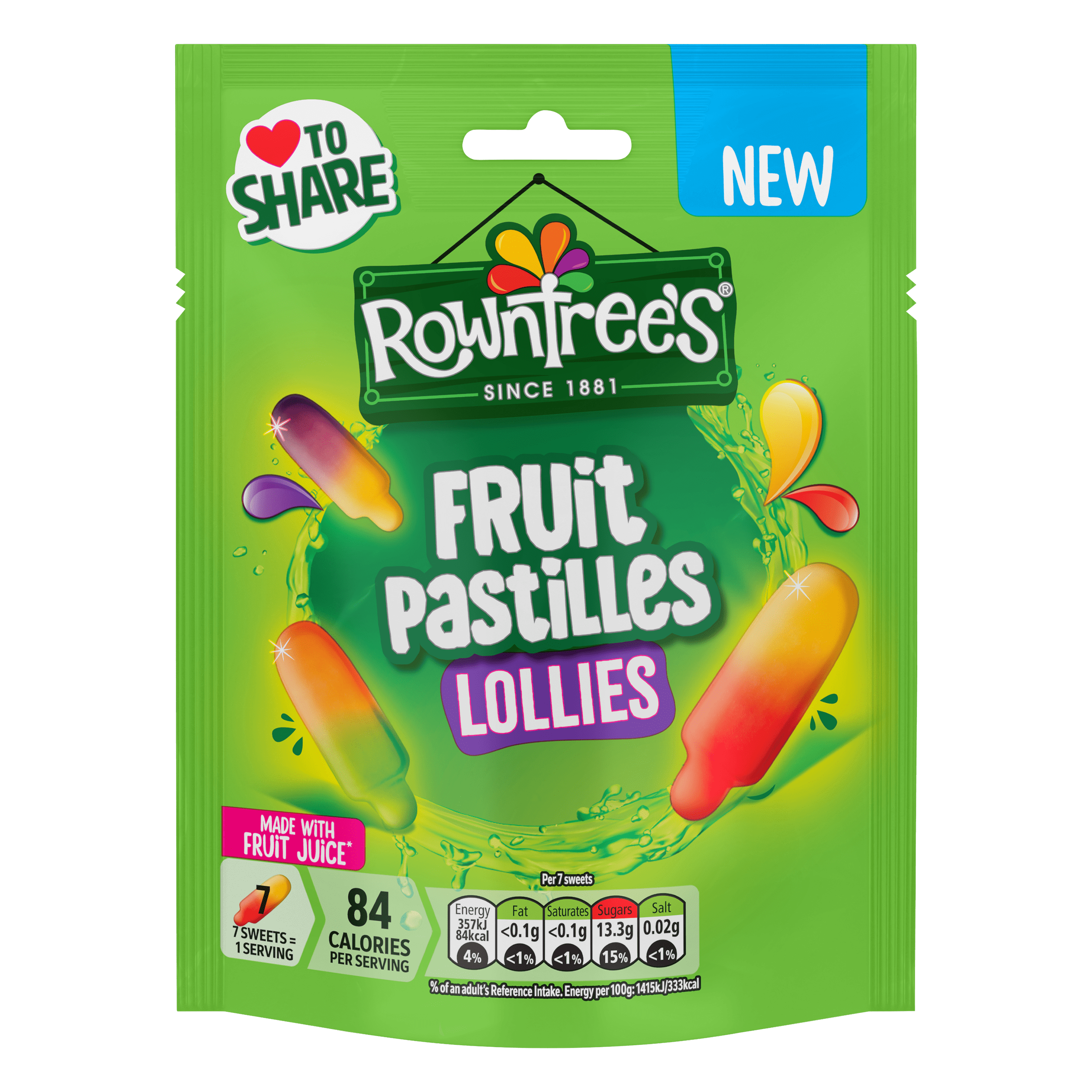 Rowntree's Fruit Pastilles Lollies Sweets Sharing Bag 130g