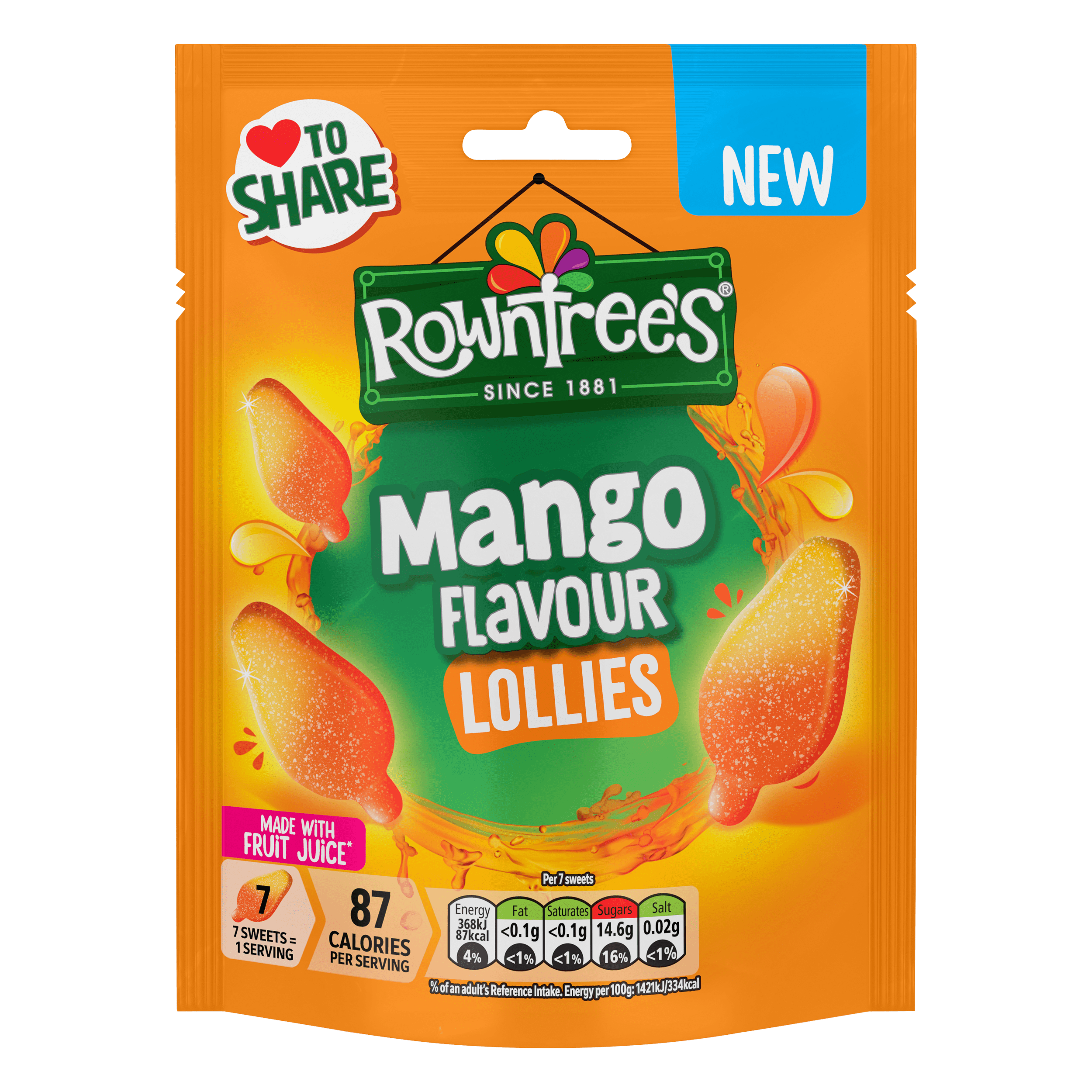 Rowntree's Lollies Mango Flavour Sweets Sharing Bag 130g