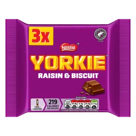 Yorkie Raisin & Biscuit Chocolate Bar 3 Pack Multipack 132g - Mobile